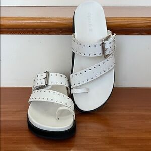 Open edit Florence Toe Loop Sandal White Studded Slip-On Sandals 6.5